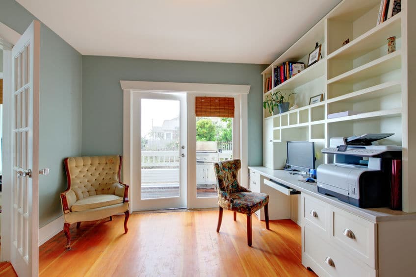 Home office in white with quality shelving and drawers Fitted Home Office Barringtons of Sussex